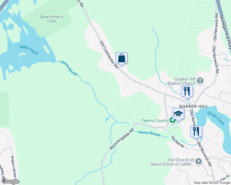 map of restaurants, bars, coffee shops, grocery stores, and more near 25 Millers Pond Road in Waterford