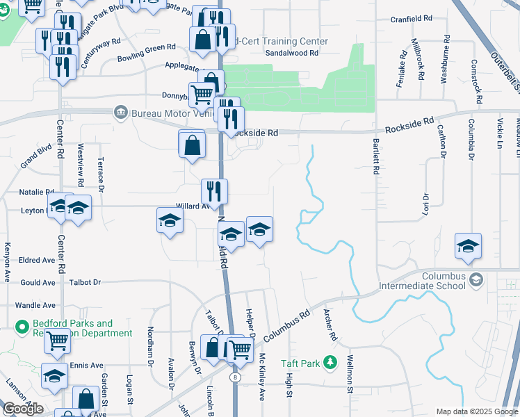 map of restaurants, bars, coffee shops, grocery stores, and more near 315 Bonnieview Drive in Bedford