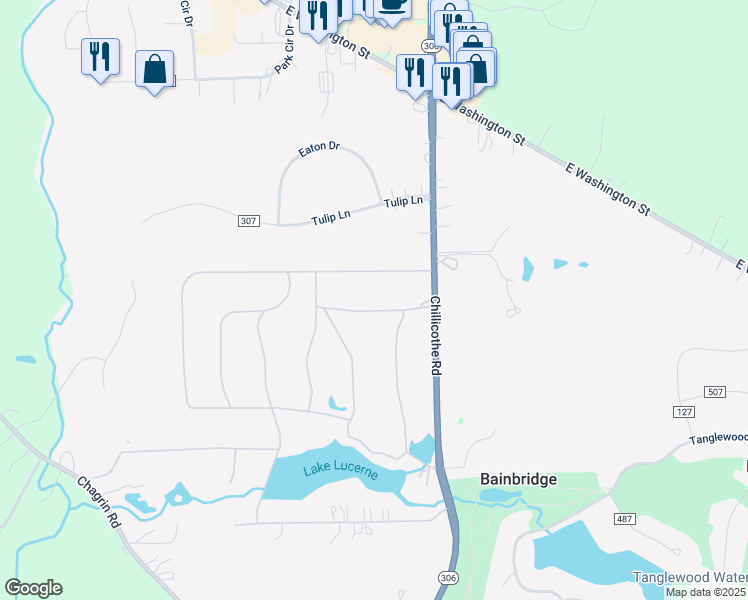 map of restaurants, bars, coffee shops, grocery stores, and more near 8443 Rockspring Drive in Chagrin Falls