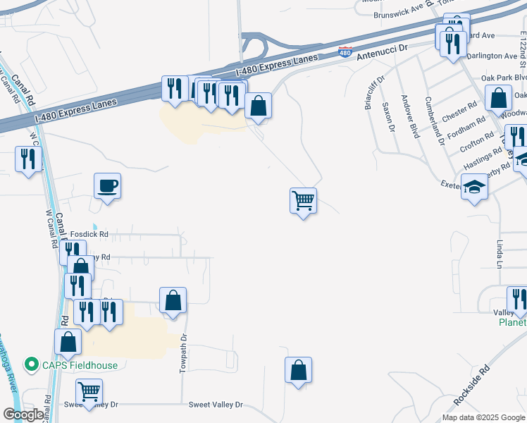 map of restaurants, bars, coffee shops, grocery stores, and more near in Garfield Heights