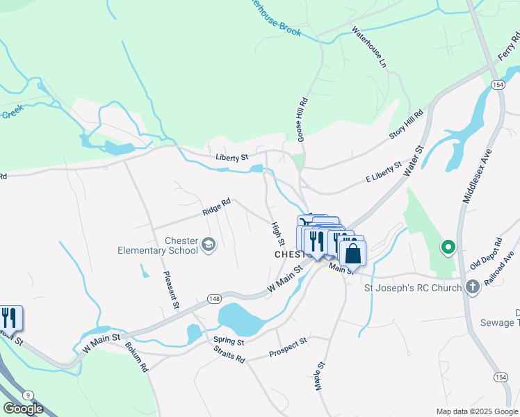 map of restaurants, bars, coffee shops, grocery stores, and more near 18 Lakeview Avenue in Chester