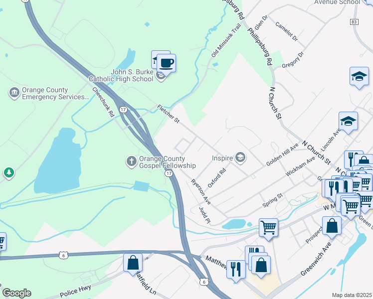 map of restaurants, bars, coffee shops, grocery stores, and more near 200 Wood Hills Drive in Goshen