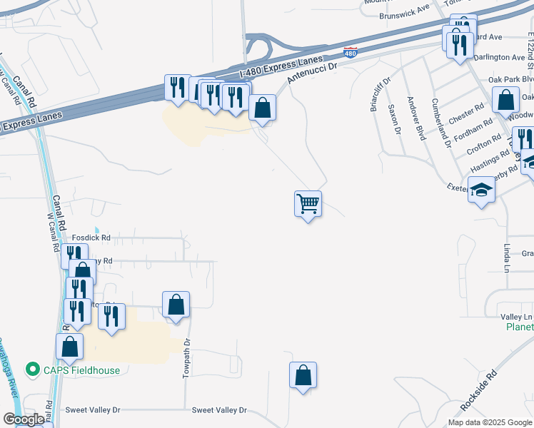 map of restaurants, bars, coffee shops, grocery stores, and more near 11804 Fordham Rd in Garfield Heights