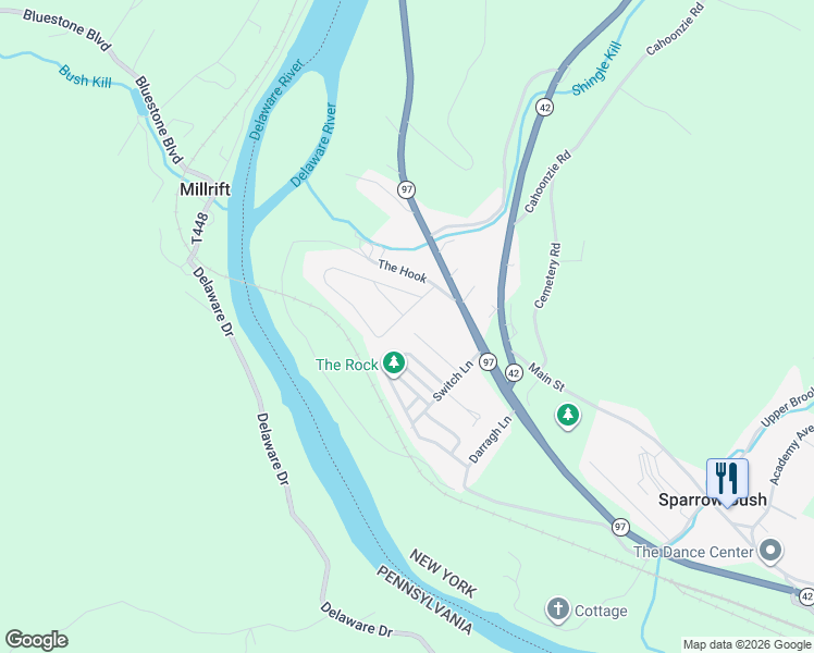 map of restaurants, bars, coffee shops, grocery stores, and more near 17 Highland Avenue in Sparrow Bush