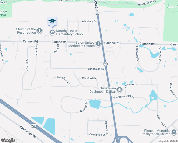 map of restaurants, bars, coffee shops, grocery stores, and more near 33175 Rockford Drive in Solon