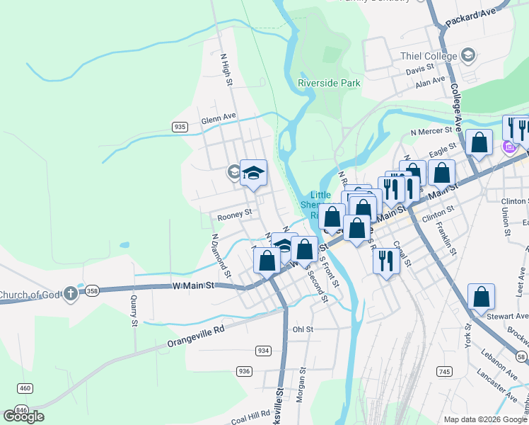 map of restaurants, bars, coffee shops, grocery stores, and more near 78 N High St in Greenville