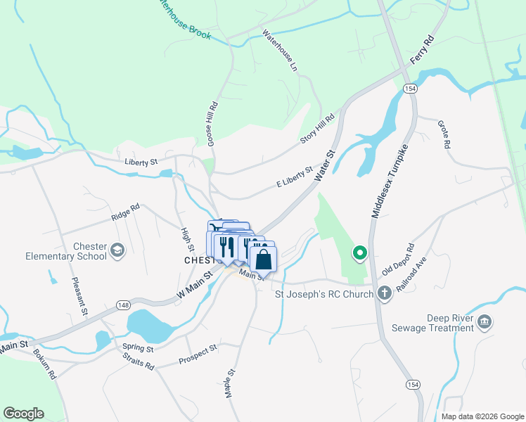 map of restaurants, bars, coffee shops, grocery stores, and more near 18 East Liberty Street in Chester