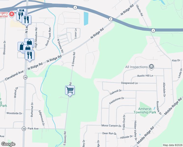 map of restaurants, bars, coffee shops, grocery stores, and more near 6443 Balsam Drive in Amherst