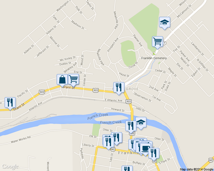 map of restaurants, bars, coffee shops, grocery stores, and more near 218 Orchard St in Franklin