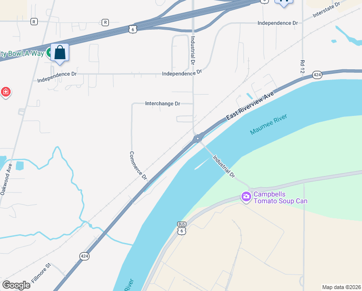 map of restaurants, bars, coffee shops, grocery stores, and more near 872 East Riverview Avenue in Napoleon