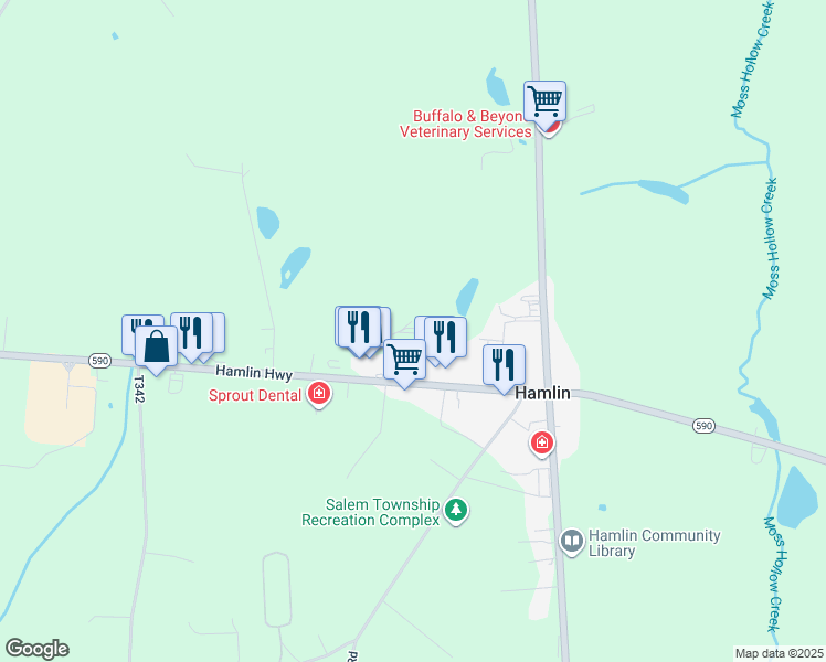 map of restaurants, bars, coffee shops, grocery stores, and more near 581a Hamlin Highway in Lake Ariel