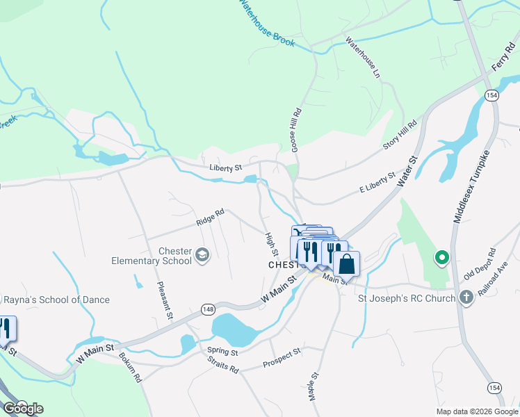 map of restaurants, bars, coffee shops, grocery stores, and more near 43 Newberry Road in East Haddam