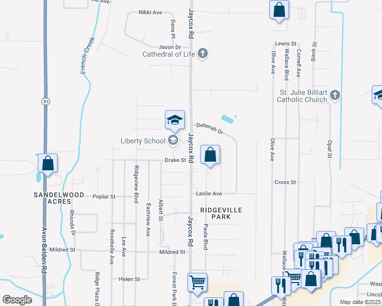 map of restaurants, bars, coffee shops, grocery stores, and more near 5700 Jaycox Road in North Ridgeville