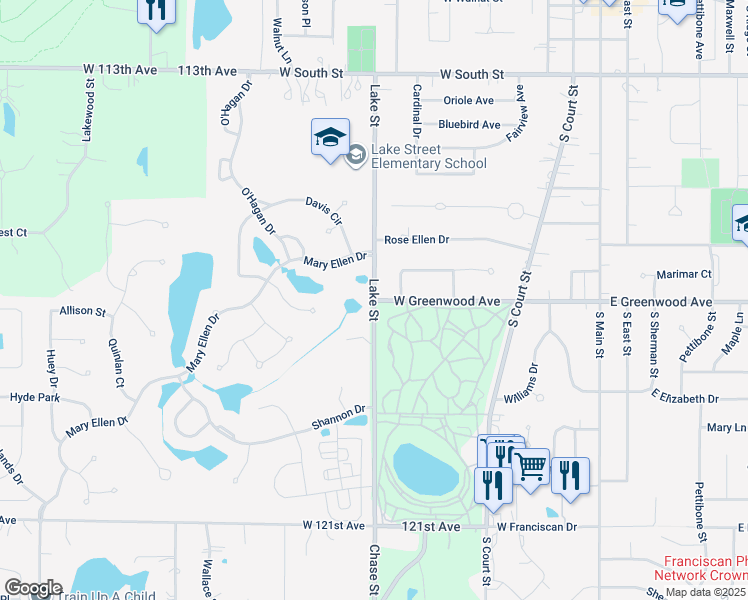 map of restaurants, bars, coffee shops, grocery stores, and more near 653 Lake Street in Crown Point