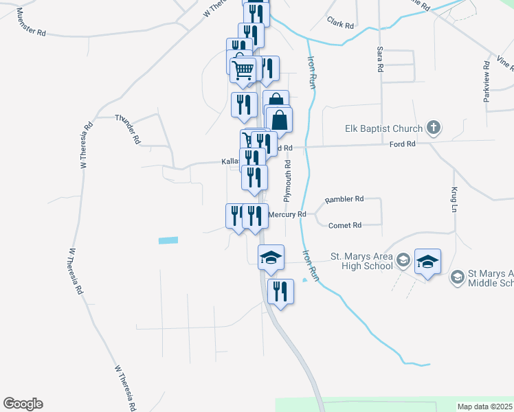 map of restaurants, bars, coffee shops, grocery stores, and more near 938 South Saint Marys Street in Saint Marys