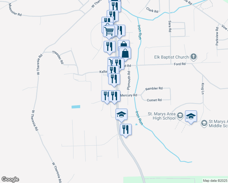 map of restaurants, bars, coffee shops, grocery stores, and more near 938 South Saint Marys Street in St. Marys