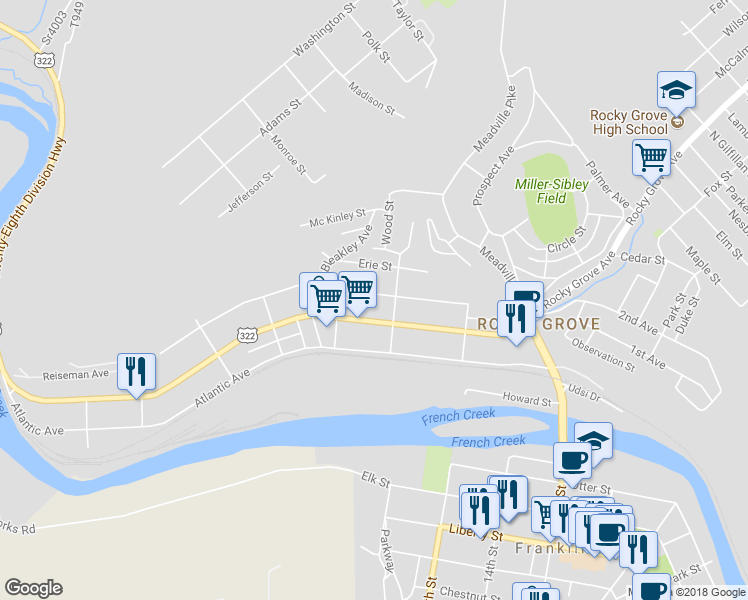 map of restaurants, bars, coffee shops, grocery stores, and more near 317 Pacific Street in Franklin