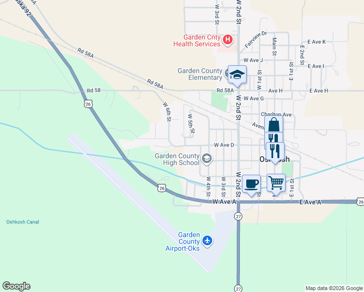 map of restaurants, bars, coffee shops, grocery stores, and more near 449 West Avenue D in Oshkosh
