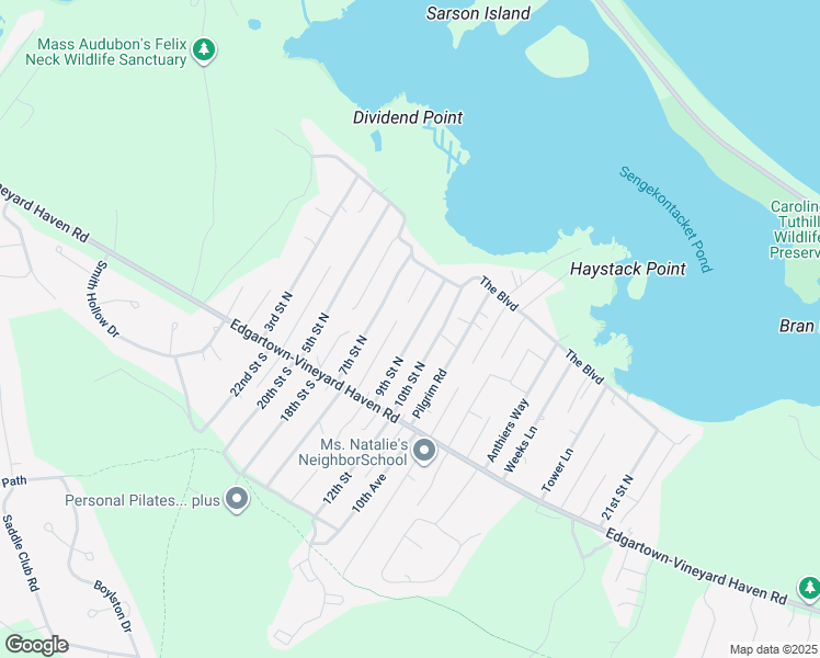 map of restaurants, bars, coffee shops, grocery stores, and more near 58 9th Street North in Edgartown