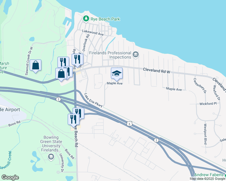 map of restaurants, bars, coffee shops, grocery stores, and more near 1810 Maple Avenue in Huron