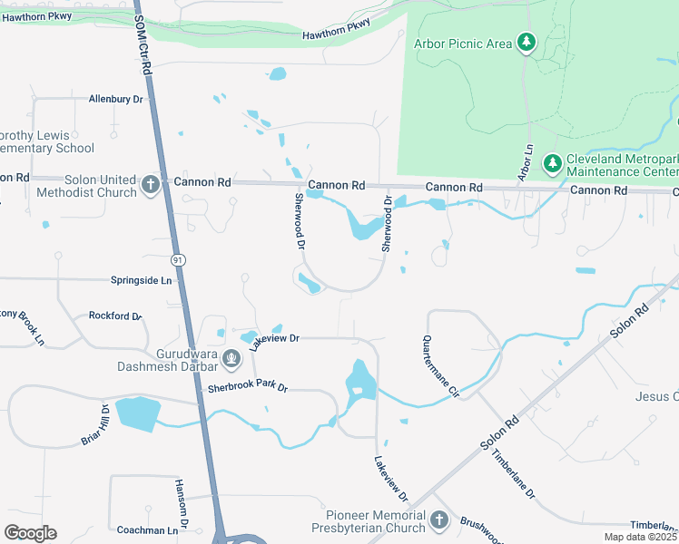 map of restaurants, bars, coffee shops, grocery stores, and more near 34565 Sherwood Drive in Solon