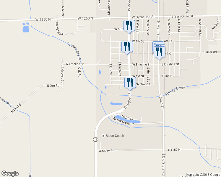 map of restaurants, bars, coffee shops, grocery stores, and more near 602 West Section Street in Milford
