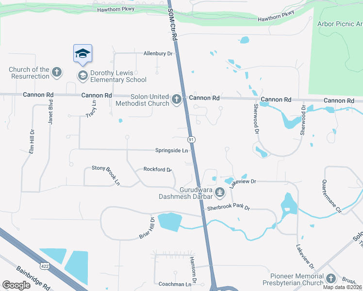 map of restaurants, bars, coffee shops, grocery stores, and more near 33077 Springside Lane in Solon