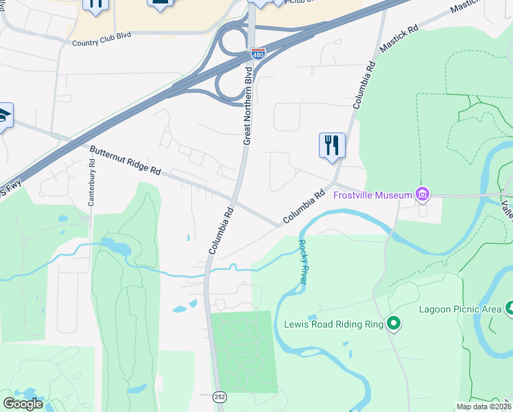 map of restaurants, bars, coffee shops, grocery stores, and more near 25266 Butternut Ridge Road in North Olmsted