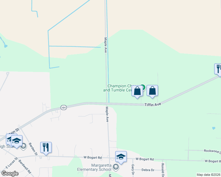 map of restaurants, bars, coffee shops, grocery stores, and more near 3202 Maple Ave in Castalia