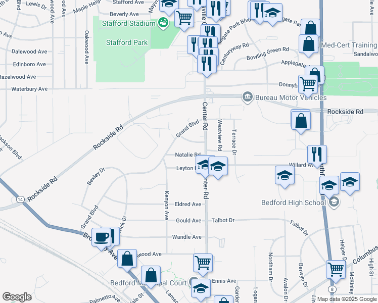 map of restaurants, bars, coffee shops, grocery stores, and more near 31 Natalie Road in Bedford