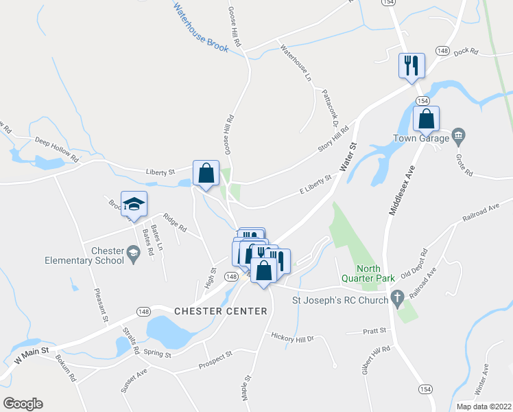 map of restaurants, bars, coffee shops, grocery stores, and more near 33 Liberty Street in Chester