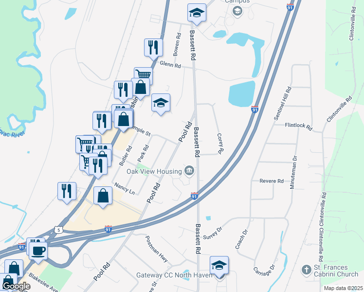 map of restaurants, bars, coffee shops, grocery stores, and more near 544 Pool Road in North Haven