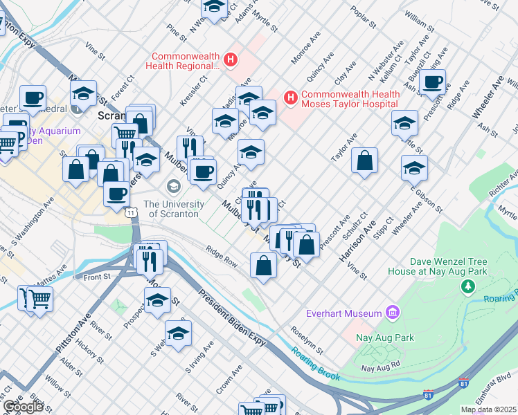 map of restaurants, bars, coffee shops, grocery stores, and more near 427 Mahon Court in Scranton