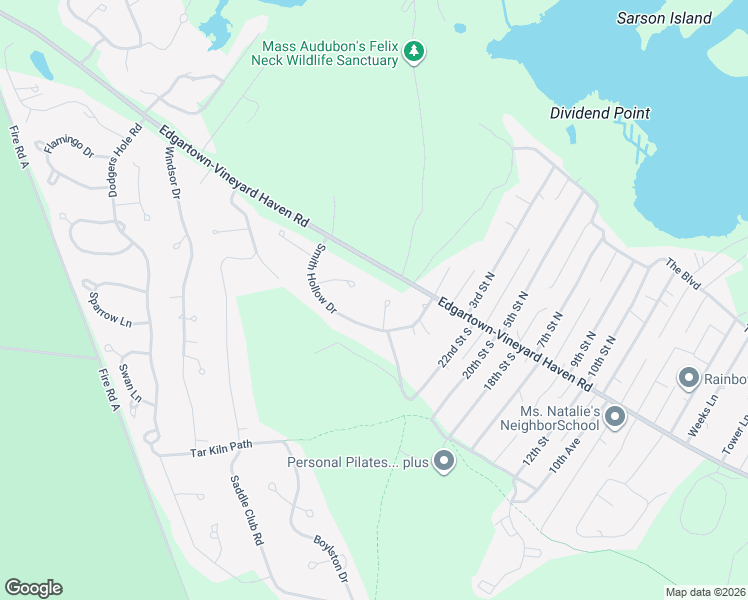 map of restaurants, bars, coffee shops, grocery stores, and more near 25 Smith Hollow Drive in Edgartown