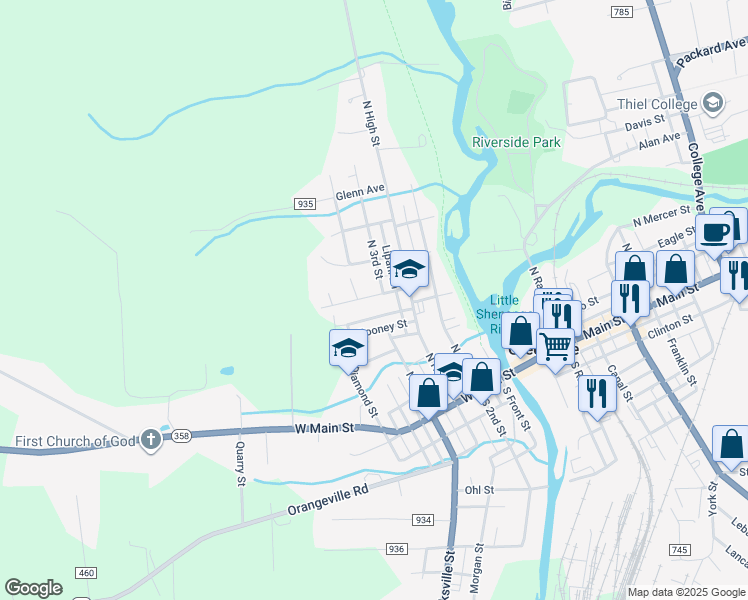 map of restaurants, bars, coffee shops, grocery stores, and more near 12 Orchard Avenue in Greenville