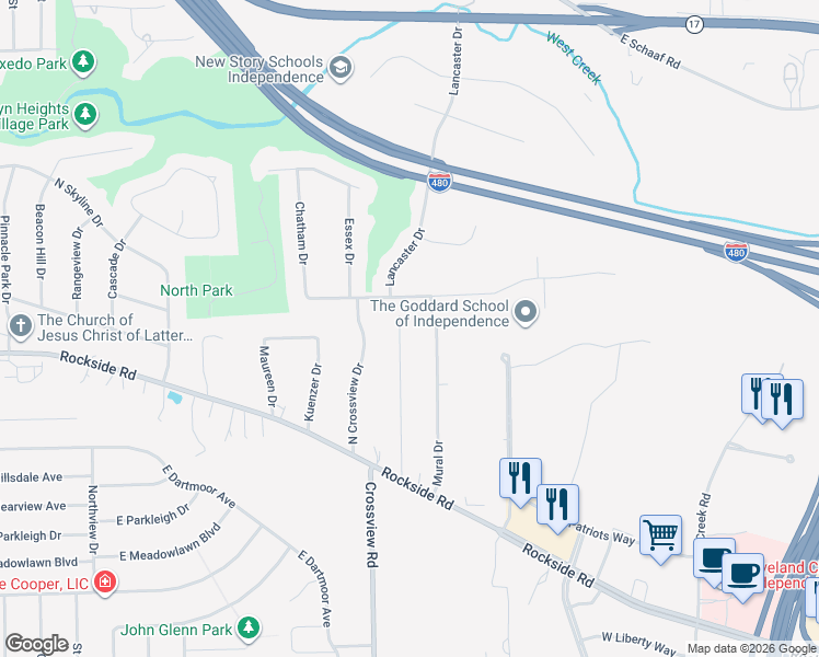map of restaurants, bars, coffee shops, grocery stores, and more near 5777 Graydon Drive in Seven Hills