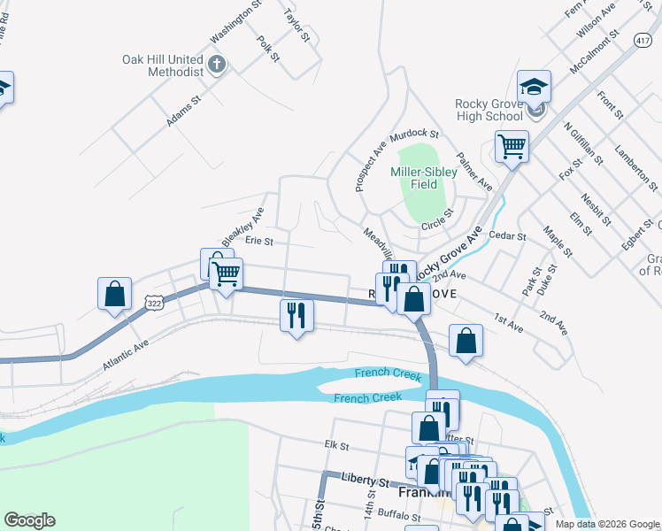map of restaurants, bars, coffee shops, grocery stores, and more near 222 Pacific St in Franklin