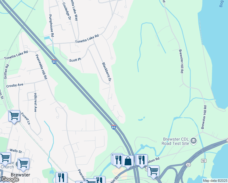 map of restaurants, bars, coffee shops, grocery stores, and more near 406 Village Drive in Brewster