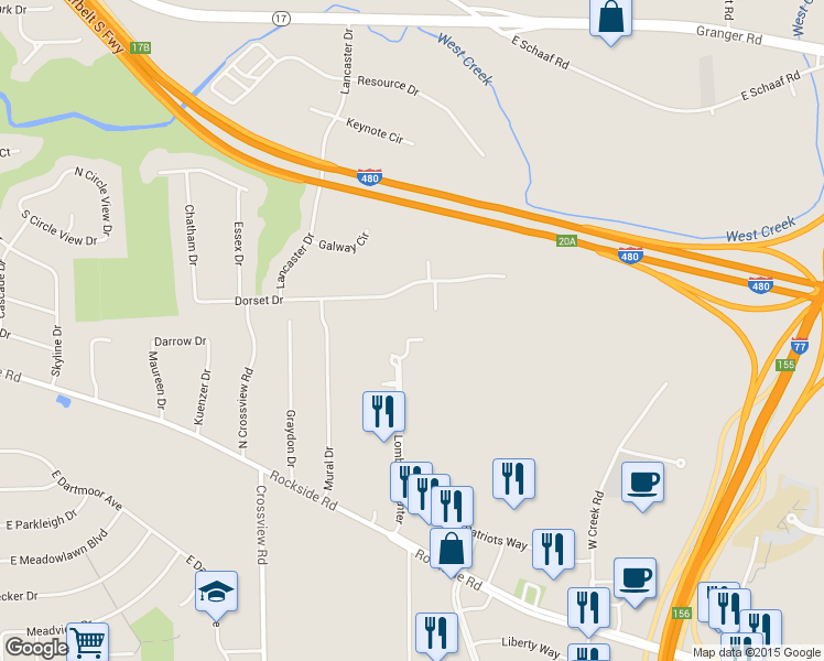 map of restaurants, bars, coffee shops, grocery stores, and more near 5701 Lombardo Center in Seven Hills