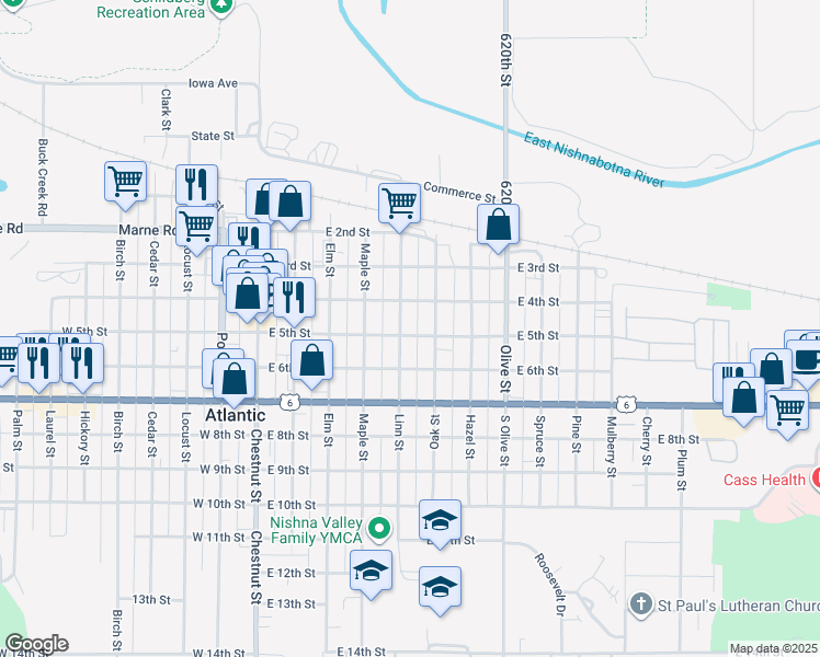 map of restaurants, bars, coffee shops, grocery stores, and more near 402 East 5th Street in Atlantic