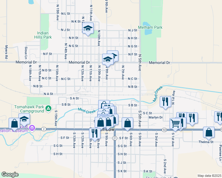 map of restaurants, bars, coffee shops, grocery stores, and more near 152 North 9th Avenue in Broken Bow