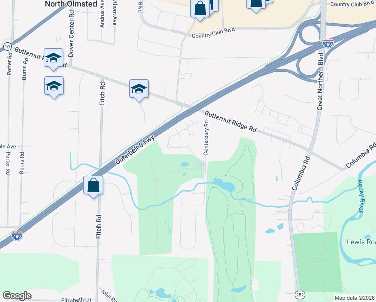 map of restaurants, bars, coffee shops, grocery stores, and more near 301 Vista Circle in North Olmsted