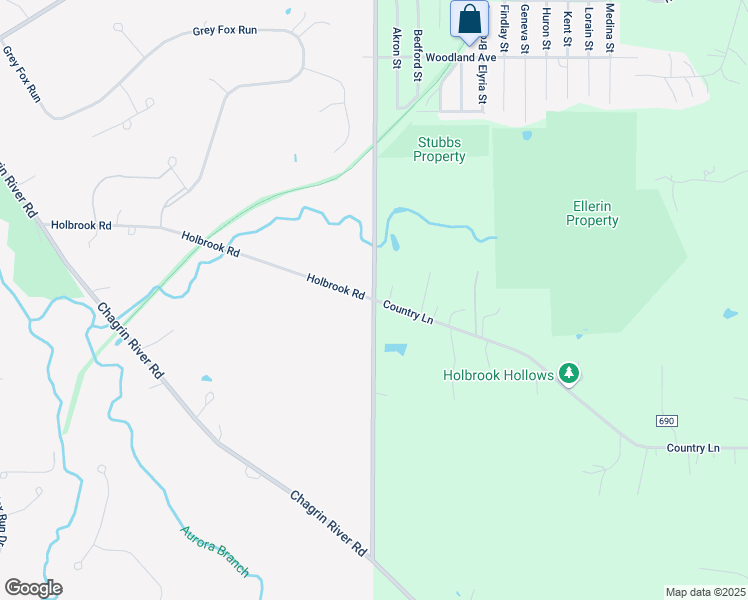 map of restaurants, bars, coffee shops, grocery stores, and more near Franklin Road in Chagrin Falls