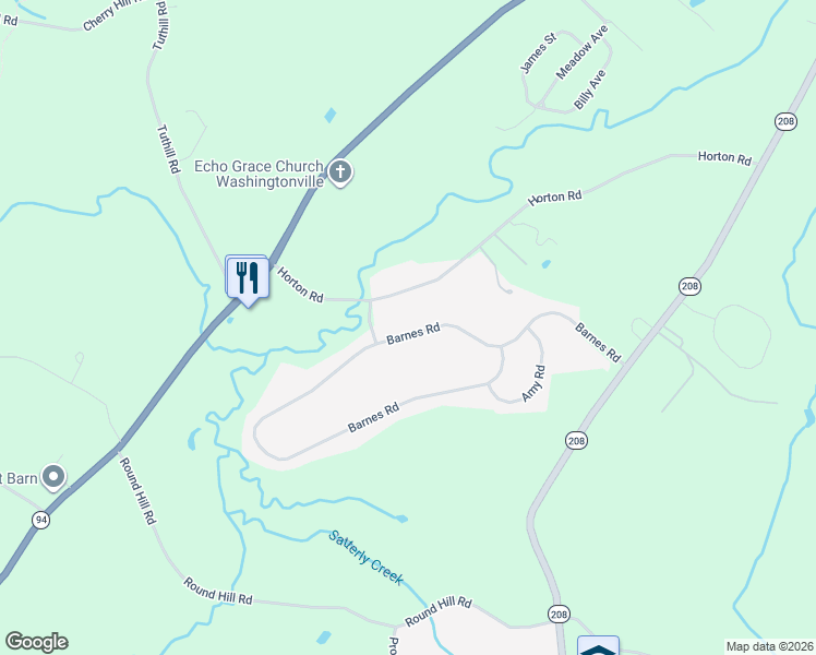 map of restaurants, bars, coffee shops, grocery stores, and more near 94 Barnes Road in Washingtonville