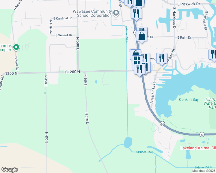 map of restaurants, bars, coffee shops, grocery stores, and more near 11829 North Acorn Drive in Syracuse