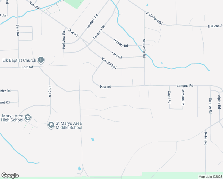 map of restaurants, bars, coffee shops, grocery stores, and more near 125 Villa Road in St. Marys