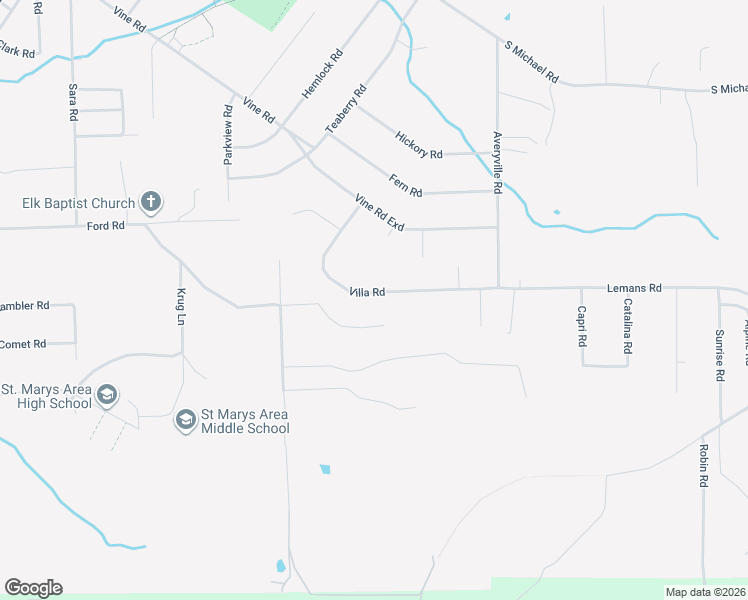 map of restaurants, bars, coffee shops, grocery stores, and more near 125 Villa Road in Saint Marys