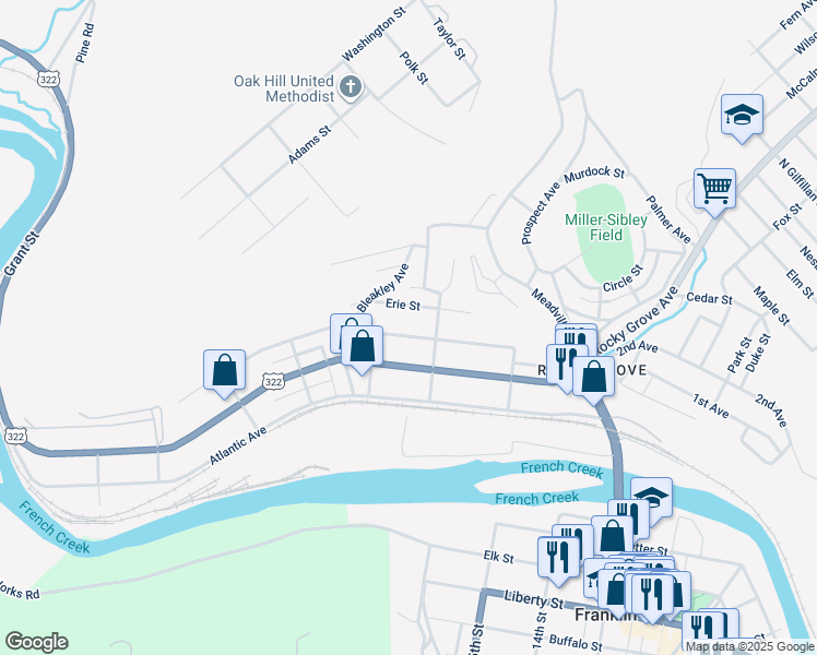 map of restaurants, bars, coffee shops, grocery stores, and more near 317 Pacific Street in Franklin