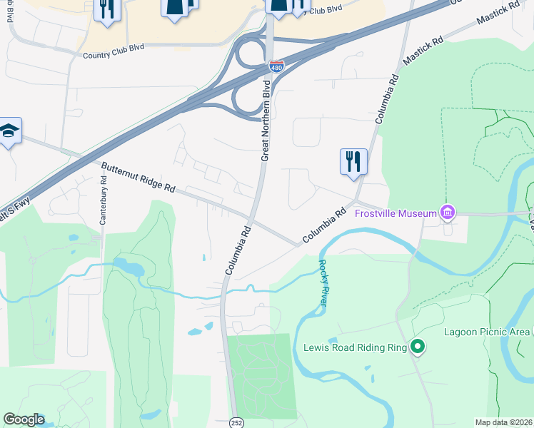 map of restaurants, bars, coffee shops, grocery stores, and more near 25266 Butternut Ridge Road in North Olmsted