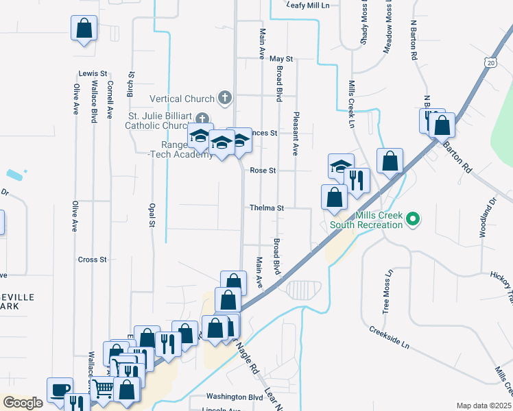 map of restaurants, bars, coffee shops, grocery stores, and more near 5770 Main Avenue in North Ridgeville